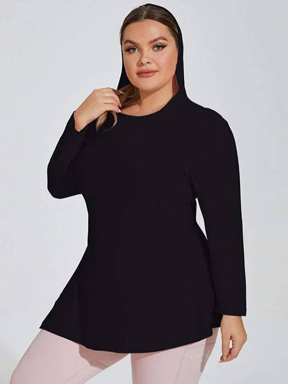 Crave by FW - Wholesale T-shirt – women's - Plus Size Yoga Long Sleeve Hooded T-Shirt5