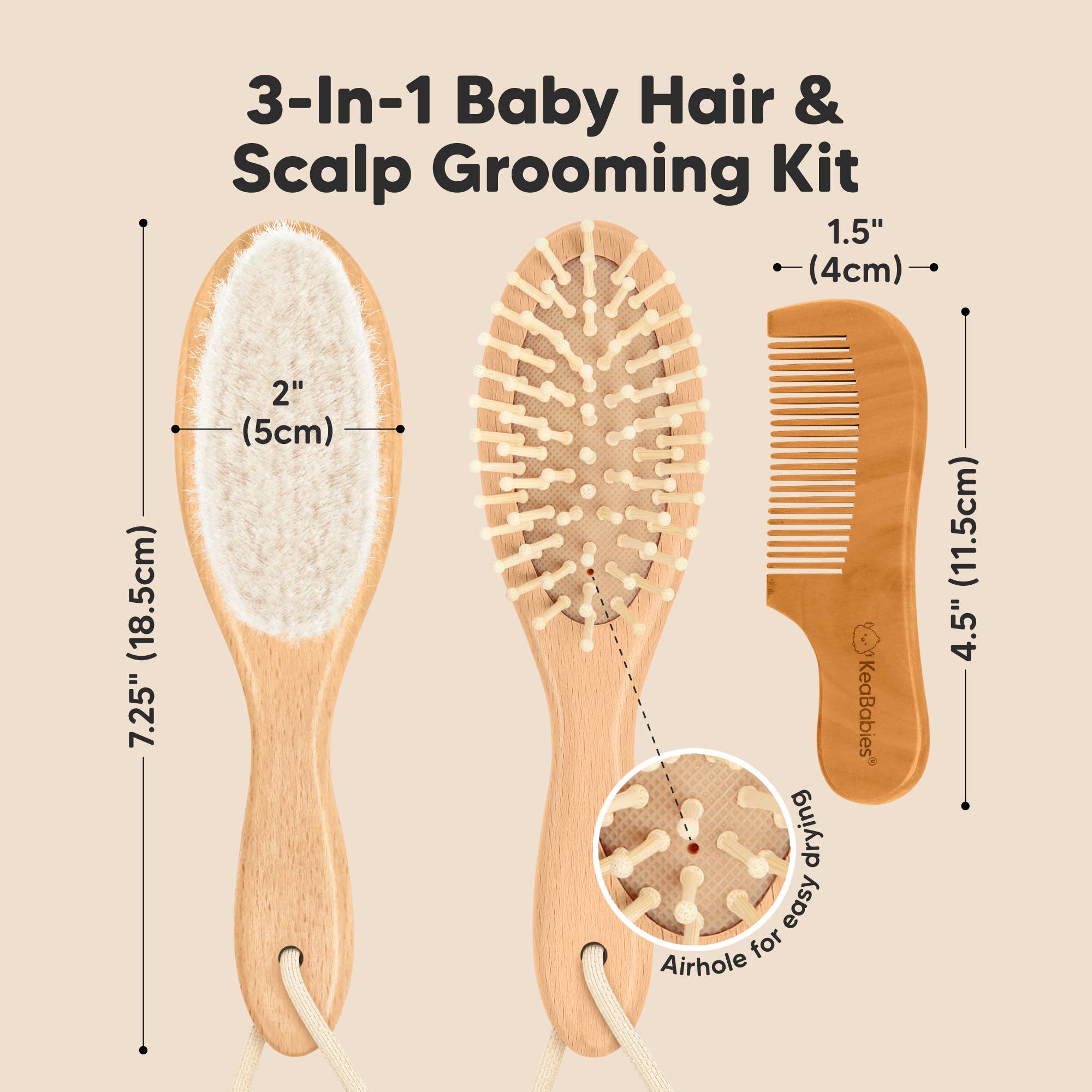 Noyer Ensemble brosse à cheveux et peigne pour bébé KeaBabies en vente sur Faire1