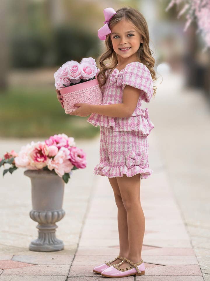 Feast In Fashion Pink Gingham Top And Short Set for wholesale on Faire