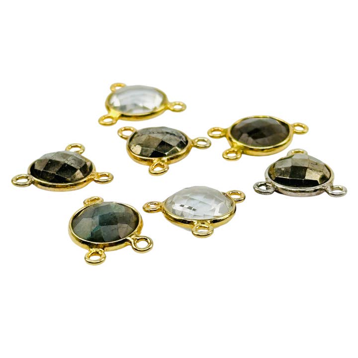 Jewelers Paradise – wholesale Individual charm/pendant – Gemstone Bezel Round Crystal Connector - 10mm - Triple Bail 4