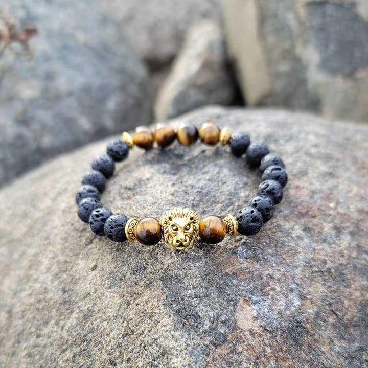 Bracelet en pierre de lave et œil de tigre pour la vente par Most Radiant Beads LLC