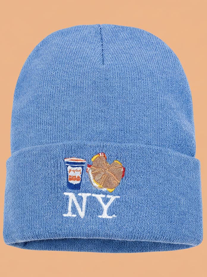 Bacon Egg and Cheese NY Strickmütze, Königsblau für den Großhandel von PiccoliNY