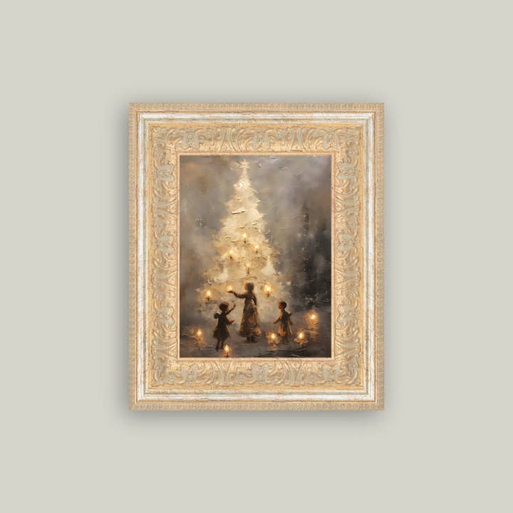 Petal Lane Home - Vente Art mural pour les fêtes - Arbre de Noël, art ancien encadré en or