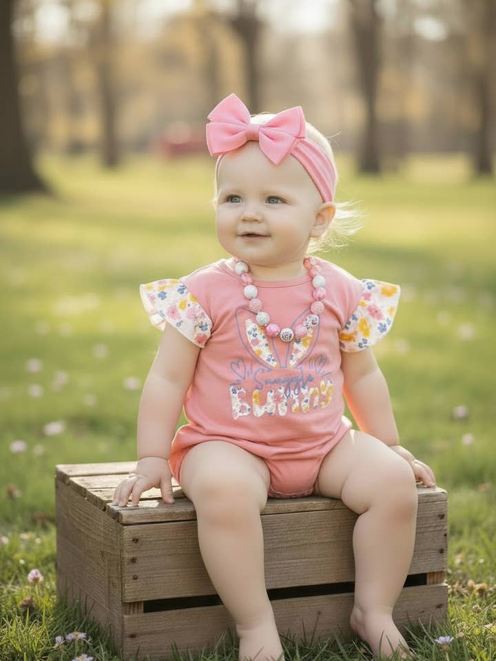 🌸Snuggle Bunny" Blush cotton made baby onesie. RPG20144004 AMY for wholesale by Kids Charm Online