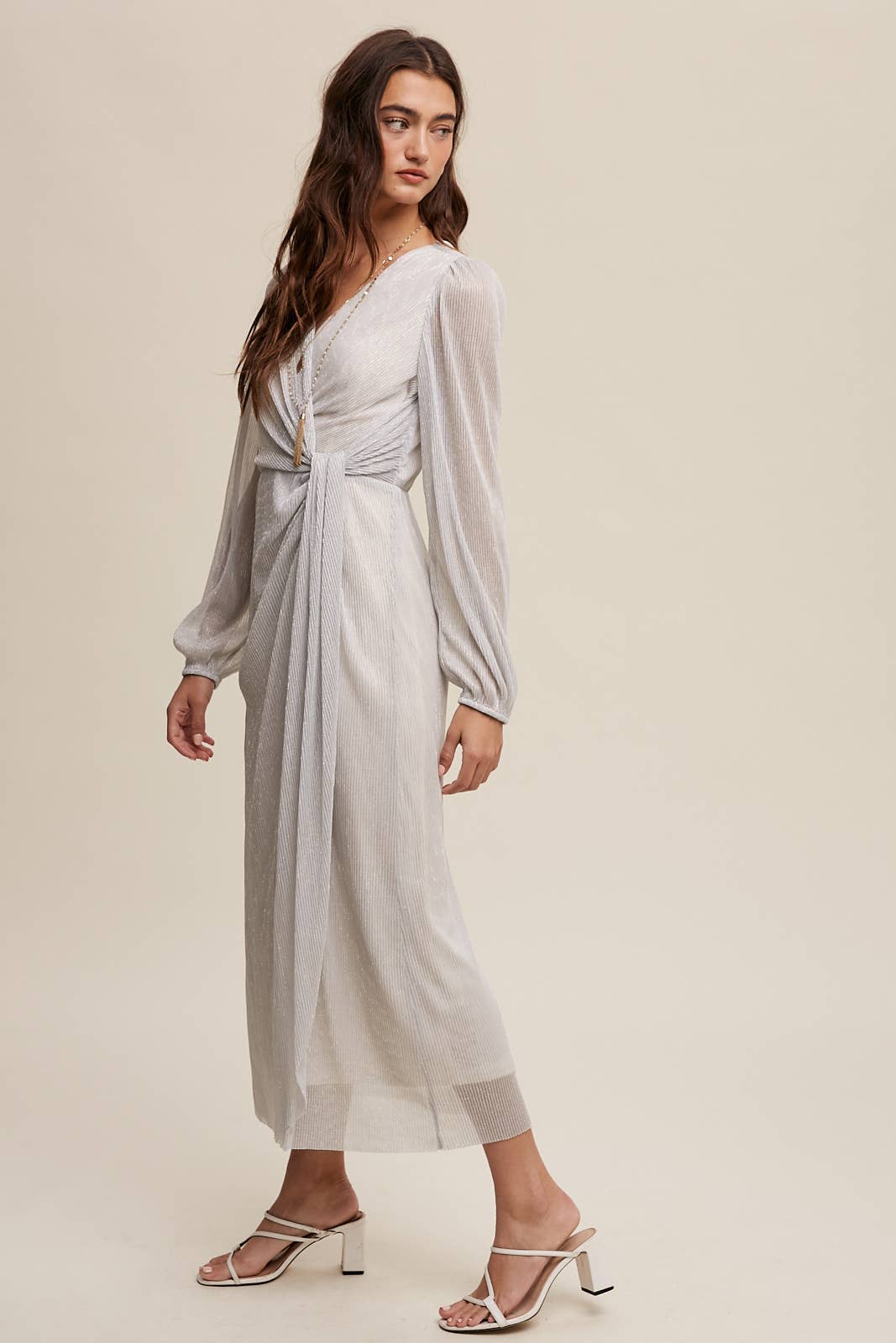 Listicle - Wholesale Jurk - Dames - Glanzende geplooide wikkel midi-jurk LD132216