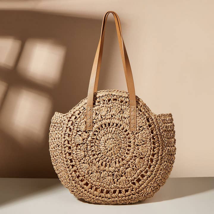 ACCITY - Wholesale Beach Bag - WOMEN HOLLOW FLOWER ROUND STRAW BAG_CWAB1980