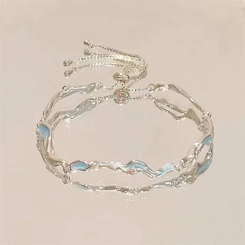 Perimade & Co. LLC - Wholesale Link & Chain Bracelet - Dainty Blue Enamel Ocean Sea Wave Bracelet in Solid Copper