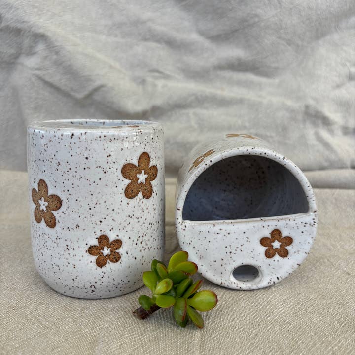 Ceramic Blossom Keep Cup Snow for wholesale by Curtis Park Soap & Ceramics