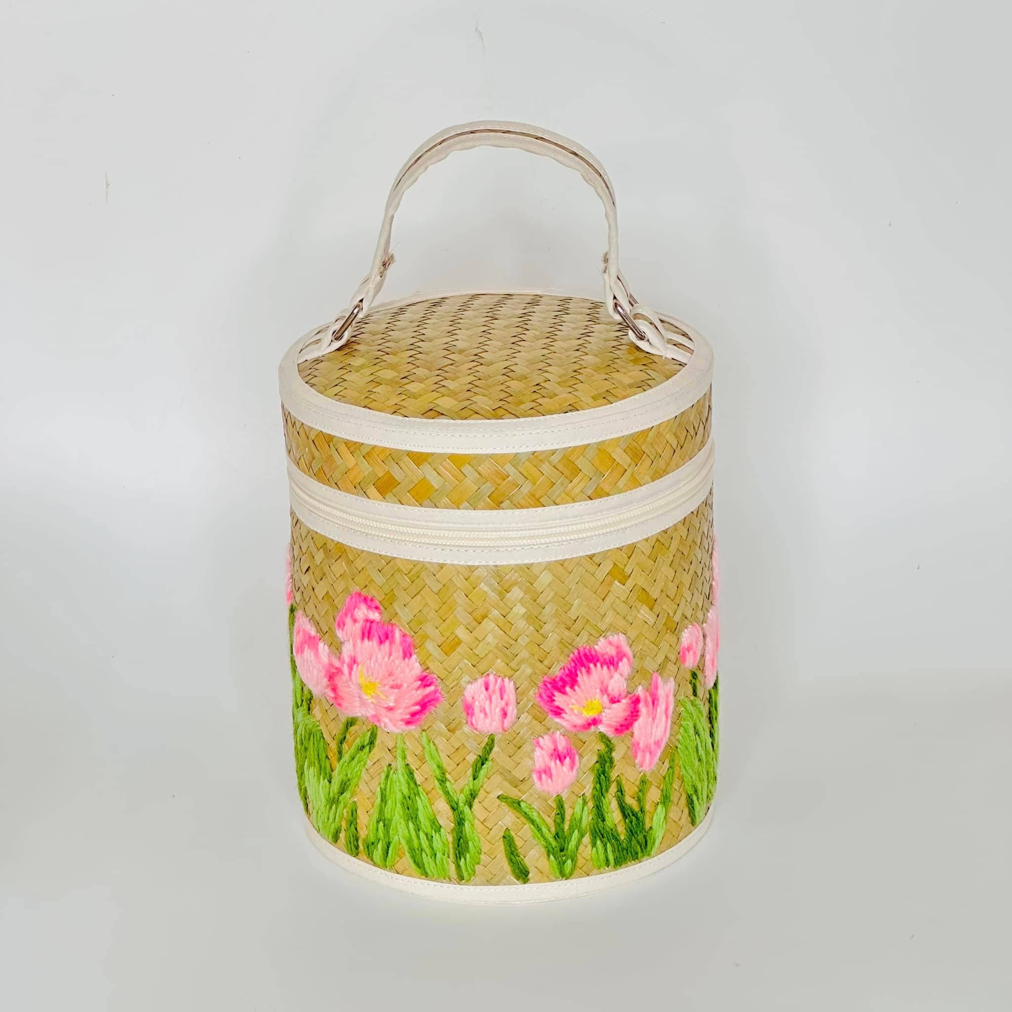 Beige & Co Thai Crafts - Wholesale Basket - Floral Garden Hand Embroidery on Natural Hand Woven Basket6