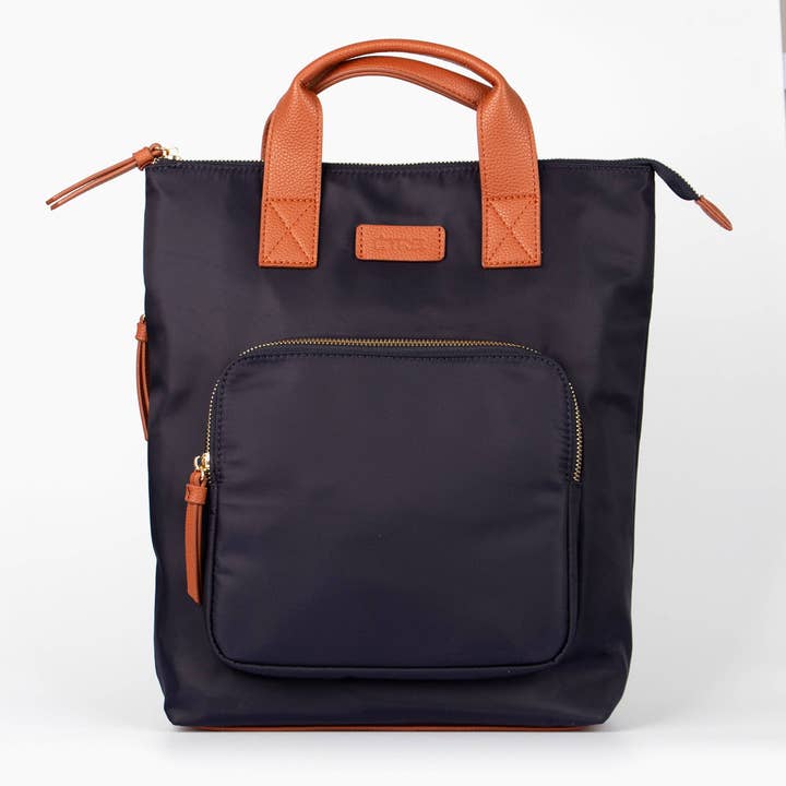 Sutton Top Handle Laptop Backpack - Navy Blue, Nylon/PU for wholesale by Sarta