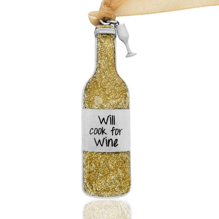 Gloria Duchin - Wholesale Ornament - Pewter Wine Bottle Ornament with Glass Charm0