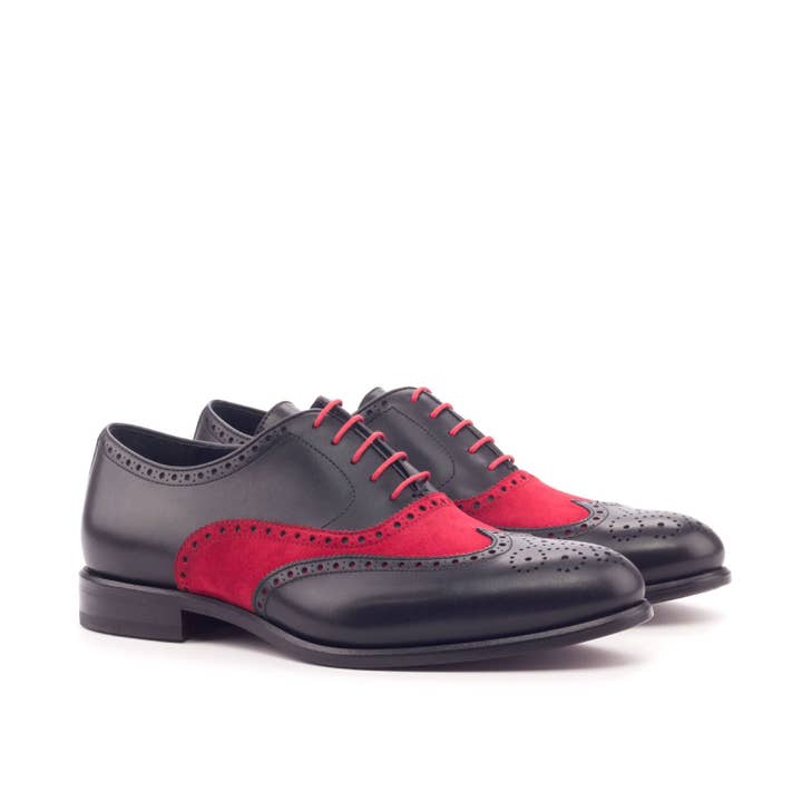 Aeron Men's Italian Leather & Italian Suede Full Brogue in Black / Red for wholesale on Faire