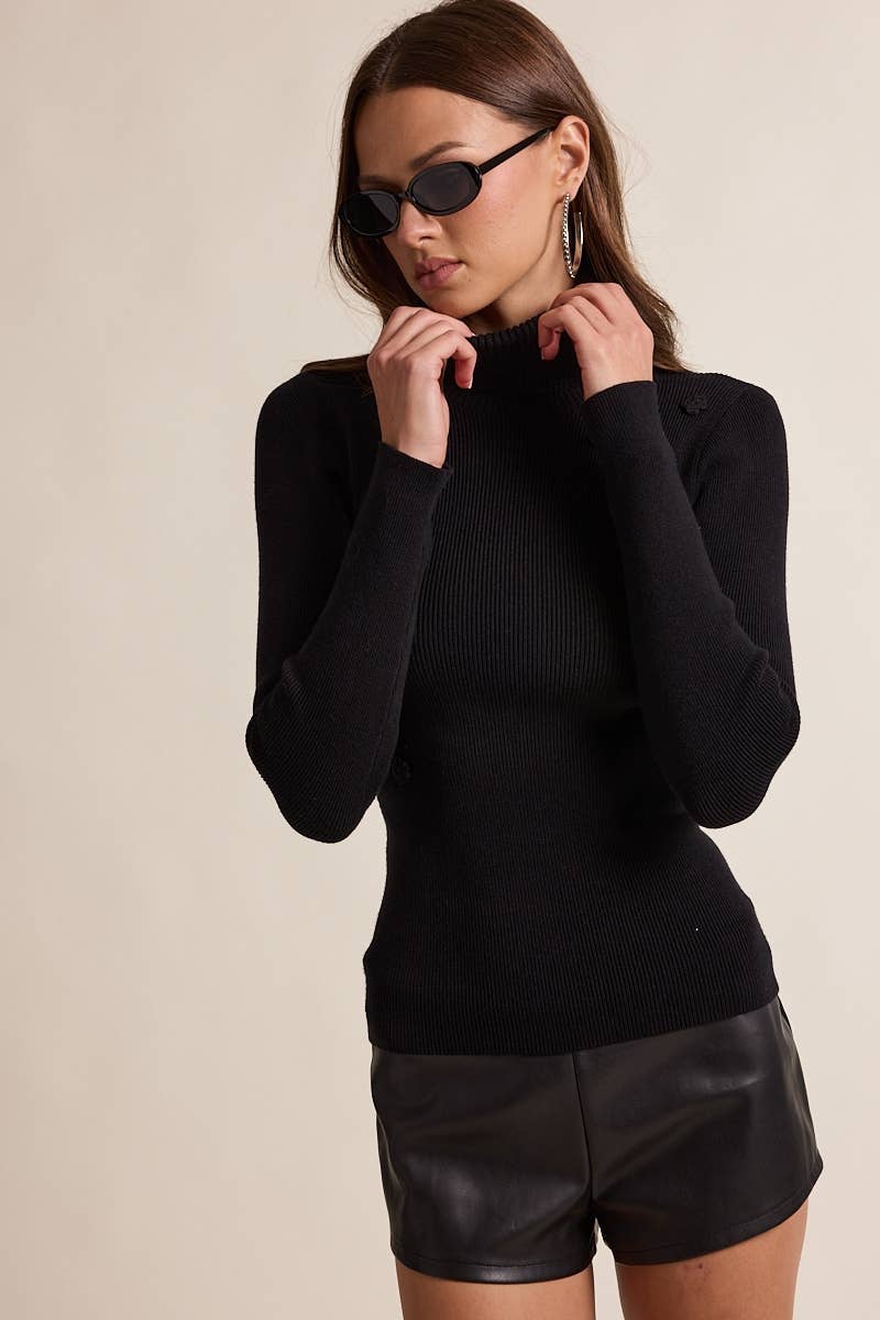 Sky to Moon - Wholesale Knit Sweater - Women's - FLOWER POINT TURTLE NECK SLIM FIT-IN KNIT SWEATER0