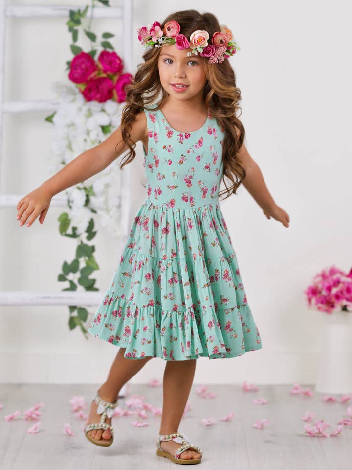 Boho Mint Floral Casual Spring Dress for wholesale on Faire