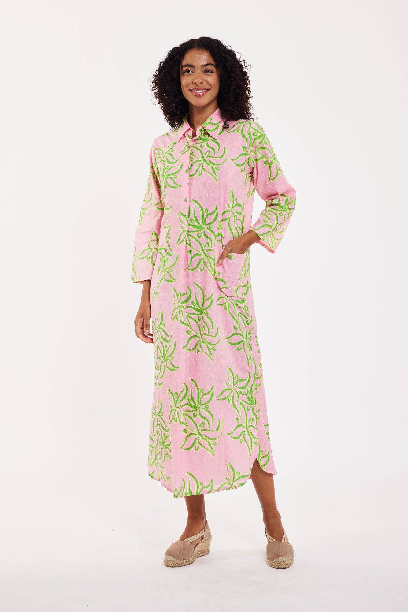 ModaPosa - Wholesale Dress - Women's - Gabriella Maxi Caftan Shirt Dress Pink Green Spring Summer3