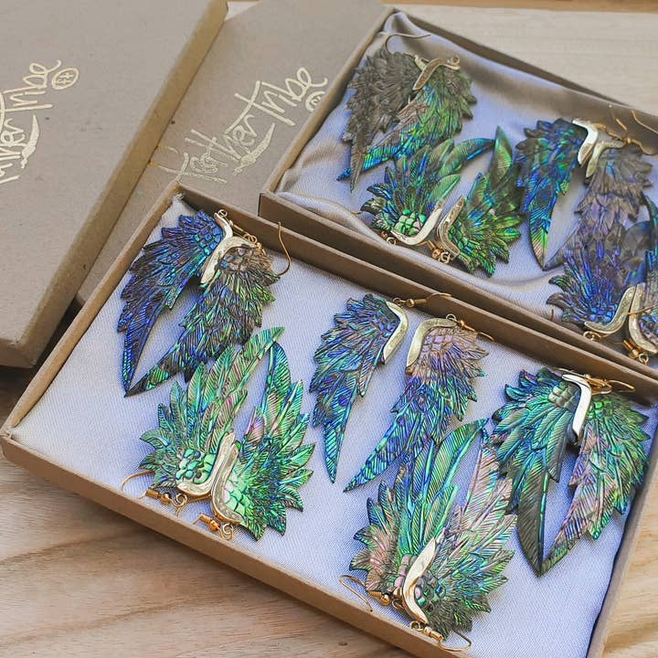 Feather Tribe - Wholesale Dangle earrings - Abalone SuperWing Earrings8