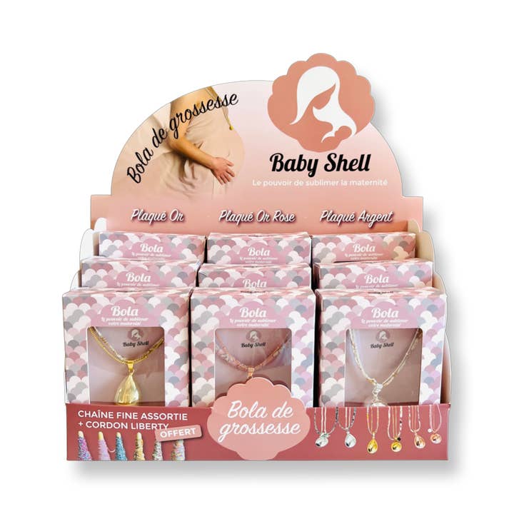 Baby Shell - Wholesale Pendant/Charm Necklace - PREGNANCY BALL - silver plated + lithotherapy pearl4