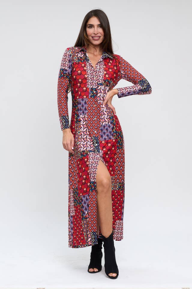 Julie d orleac - Wholesale Dress - Women's - Red patchwork print shirt dress3