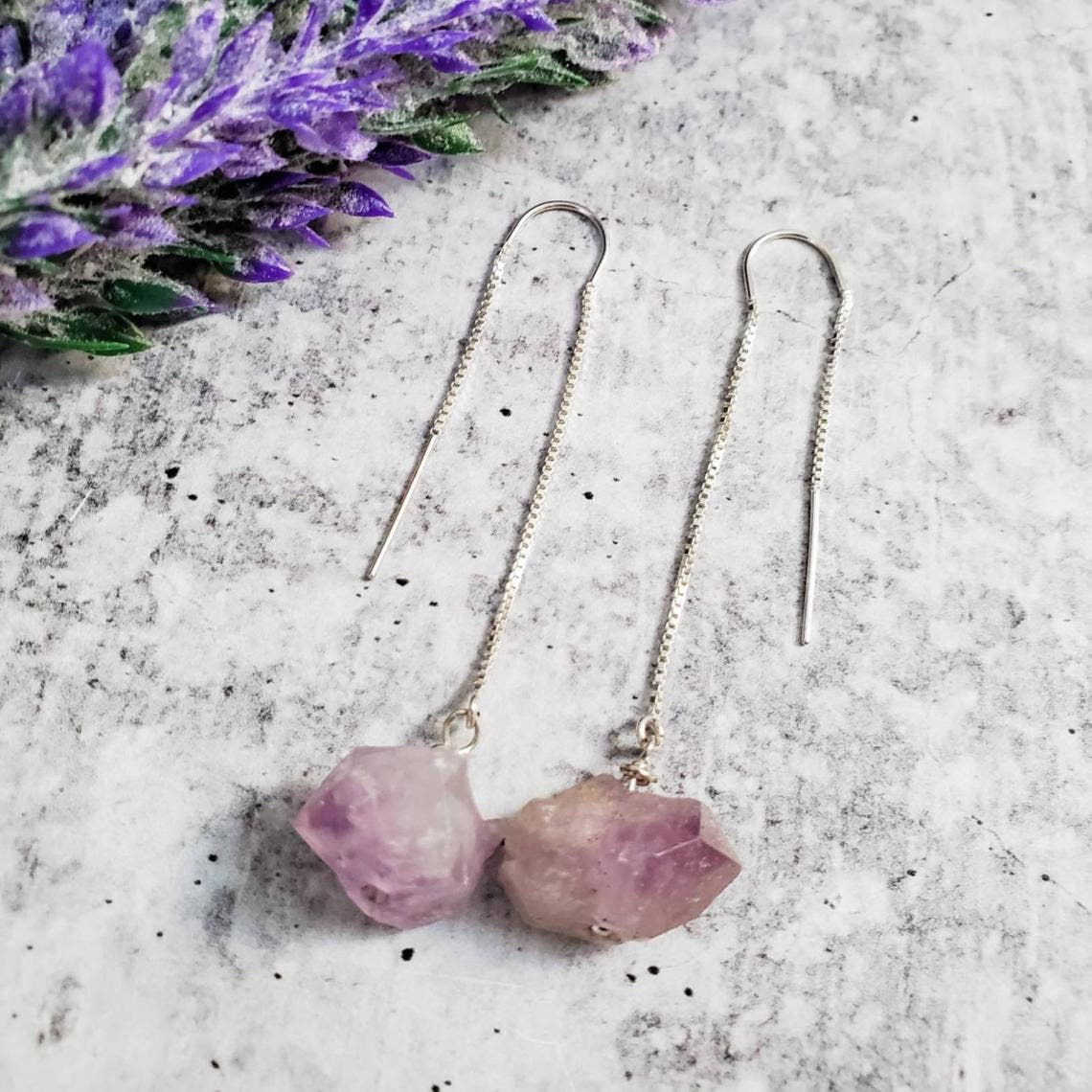 Salt and Sparkle - Wholesale Dangle Earrings - Purple Amethyst Raw Crystal Threader Earrings1