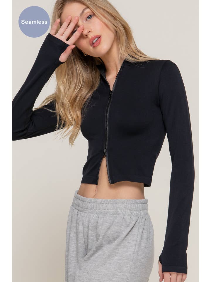 Active Basic | Active USA - Wholesale Athletic Top - Women's - Long Sleeve with Thumbholes Mock Neck Zip Up Seamless Top