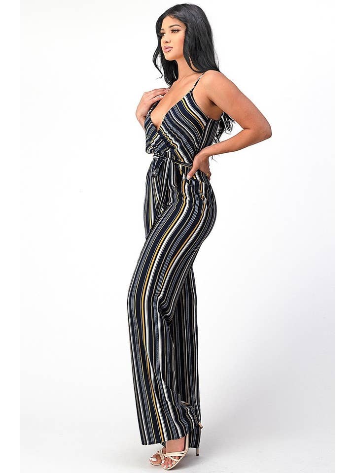 Navy Mustard Striped jumpsuit in a relaxed fit 170017J60 for wholesale on Faire4