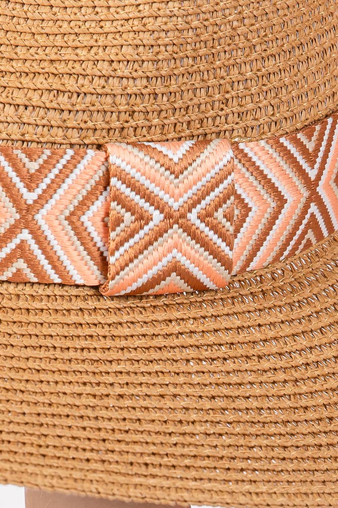 Hana - Wholesale Straw Hat - Women's - Aztec Tribal Pattern Band Straw Summer Sun Hat22