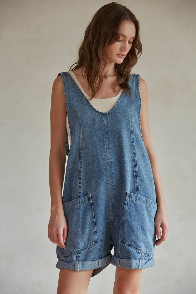 BD299 | Denim Wide Leg Overalls Romper for wholesale on Faire1