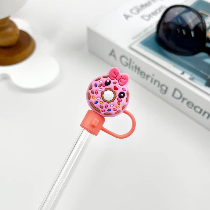 SoapElenGlen - Wholesale Drinking straw - Donut Straw Cover Cute Cartoon Straw Toppers1