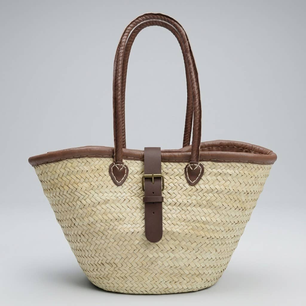 Melecraft – Großhandel Strandtaschen – Französischer Marktkorb mit Leder, Korb mit Zierschnalle9