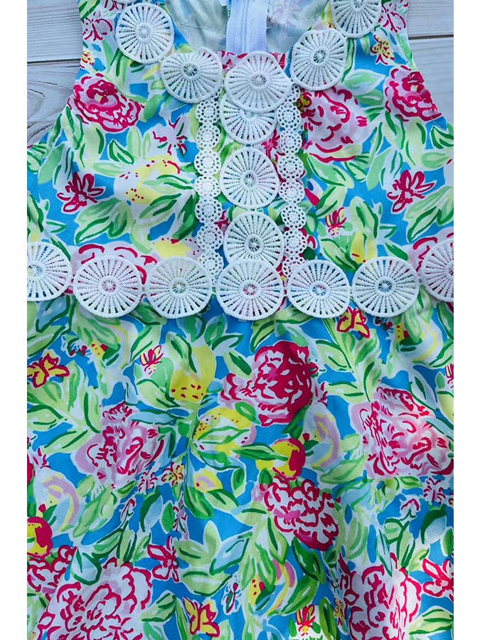 luluclothes - Wholesale Dress - Kids - Girls dress Floral prints & white lace trim DLH2877
