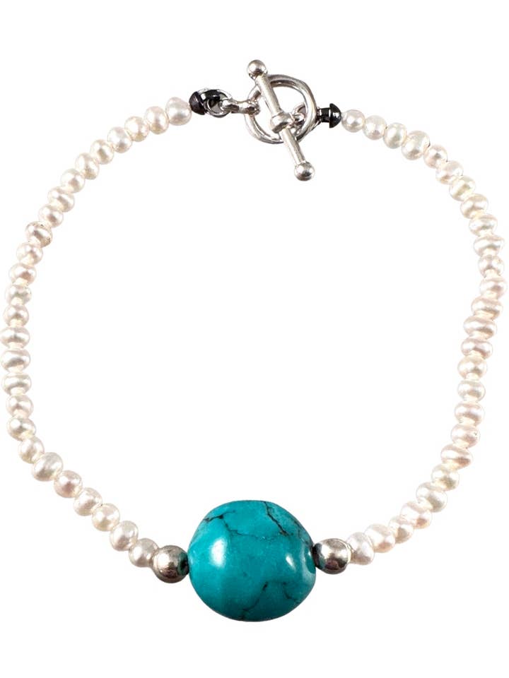 Freshwater Pearl & Turquoise Toggle Bracelet for wholesale by GK Designs