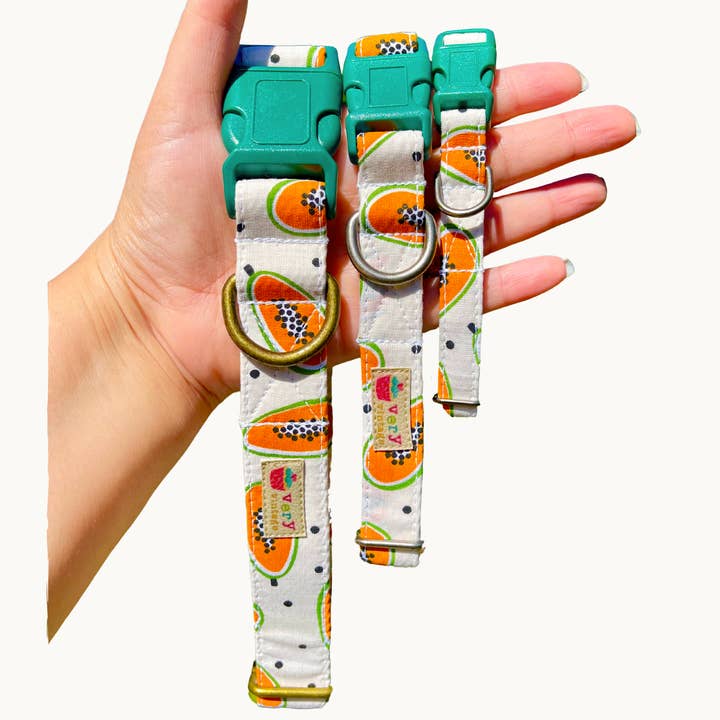 Very Vintage Designs - Wholesale Pet Collar - Cat/Dog - Fruit Dog Collar Papaya Print Summer Pet Collar Handmade USA
