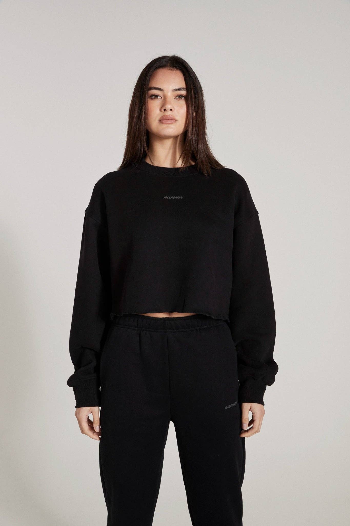 Black All Fenix Crew Crop Sweater for wholesale on Faire