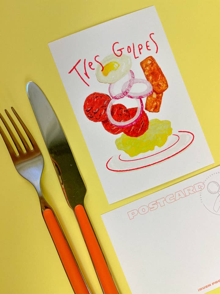 Tres Golpes! A Dominican Breakfast Postcard for wholesale by The Wednesday Co