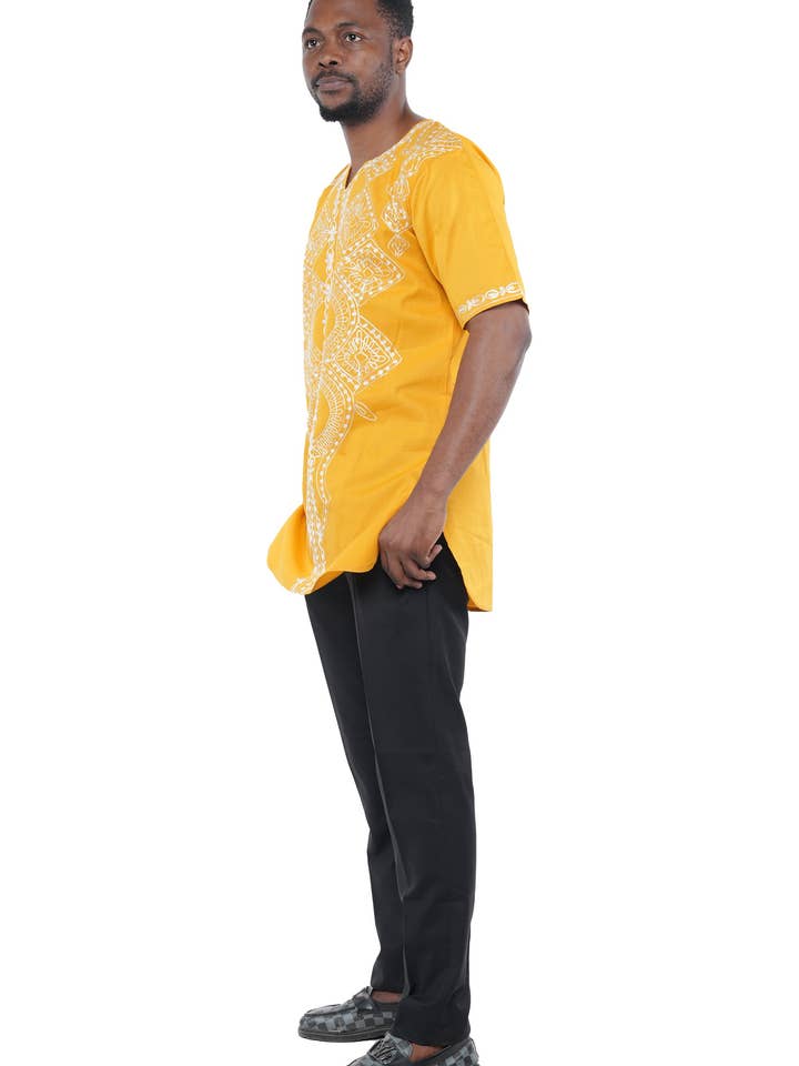 Satsuma Wholesale - Wholesale Button Down Shirt - Men's - Gold White Embroidered Shirts For Men