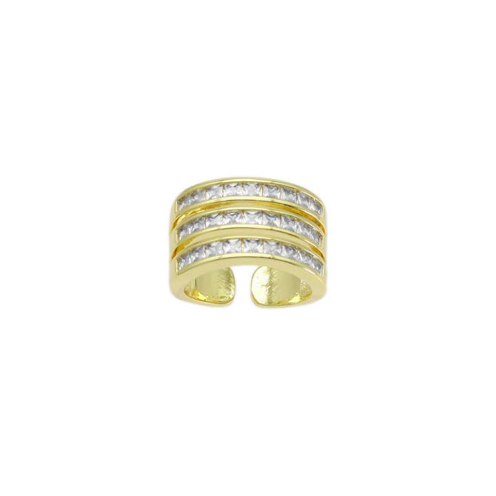 Baguette CZ Three Lines Adjustable Ring, Sku#LX486 for wholesale by BestBeads&Beyond