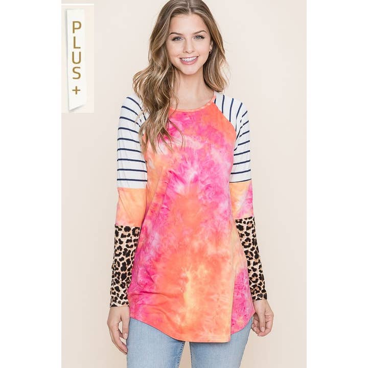 PLUS - ANIMAL CONTRAST LONG SLEEVE TIEDYE TOP for wholesale by Reborn J