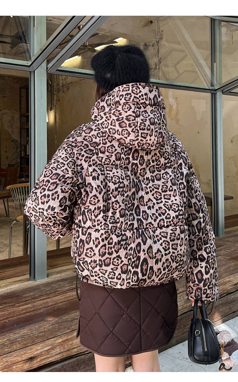 Lily Clothing - Wholesale Jacket - Women's - Hooded contracted leopard cotton-padded jacket1