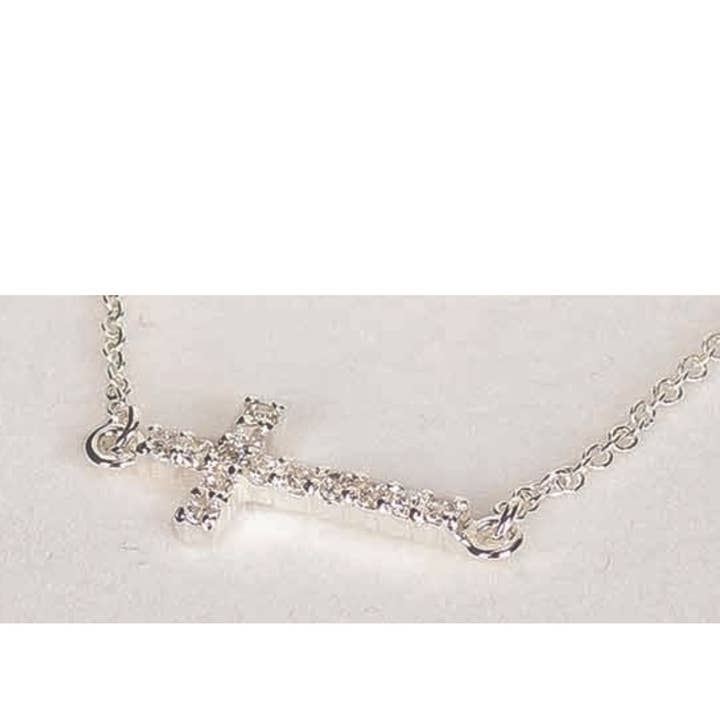 Dicksons - Wholesale Pendant/Charm Necklace - NK-SIDEWAYS CZ CRS SIL PLT 3/4"X1/4"-16"2