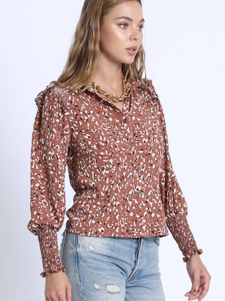 Sans Souci - Wholesale Blouse - Women's - RUFFLE SHOULDER PAD BLOUSE - GST1949