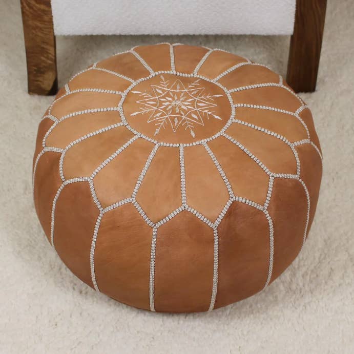 Genuine Leather Moroccan Pouf – Handmade in Marrakech for wholesale by Craftsjamal