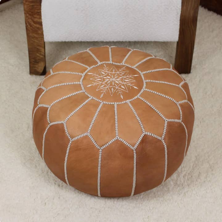 Genuine Leather Moroccan Pouf – Handmade in Marrakech for wholesale by Craftsjamal