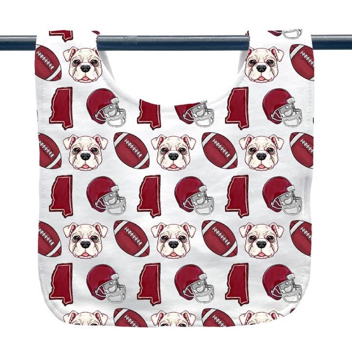 Maroon Bulldog Football Baby Bib -Gift New Baby Arrival for wholesale by Home Malone