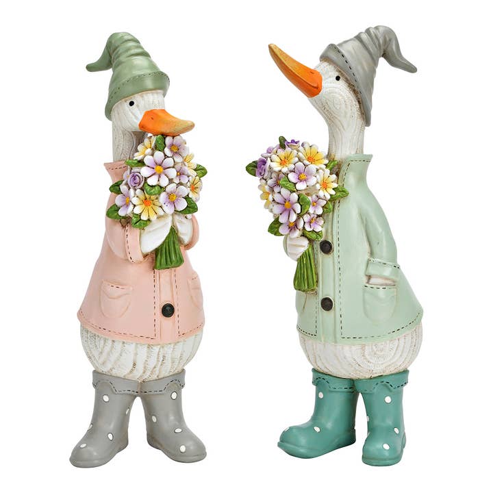 Duck with bouquet made of poly pink/rose, mint green 2-fold, (W/H/D) 9x29x12cm for wholesale by Wurm