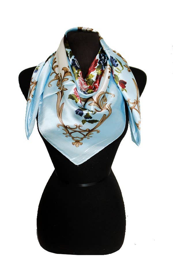 ASSORTED Rose And Golden Leaves Faux Silk Scarf for wholesale on Faire3