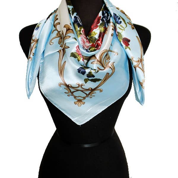 ASSORTED Rose And Golden Leaves Faux Silk Scarf for wholesale on Faire3