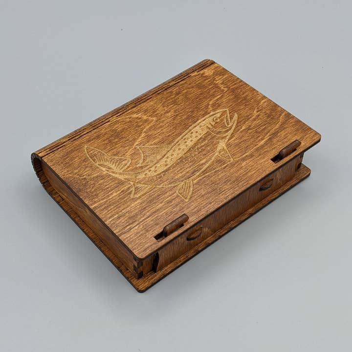 Fly Box - Laser Engraved with Living Hinge - trout image for wholesale by MIY Olympia
