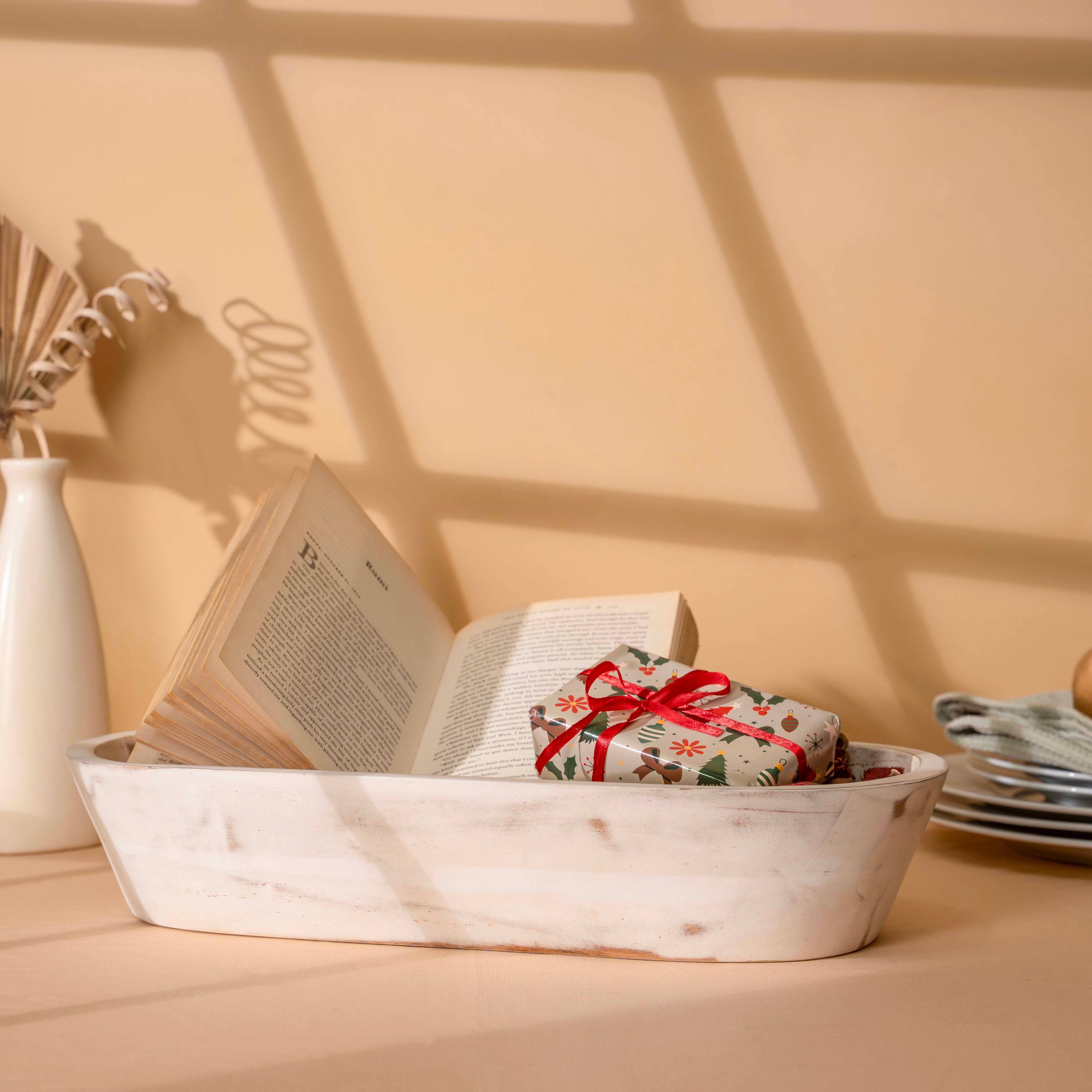 LuxeDesigns Co LLC - Wholesale Decorative Plate/Dish/Bowl - Wooden Dough Bowl - Extra Large Rustic White Acacia Wood8