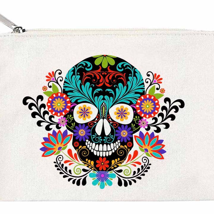 Pochette zippée Day of Dead Sugar Skull pour la vente par M Design Studio Gifts