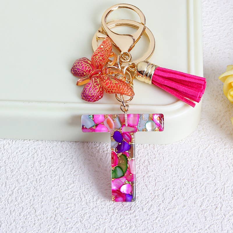 MKS America - Wholesale Keychain - Women's - Glitter Butterfly 26 English Letter Tassel Resin Keychain19